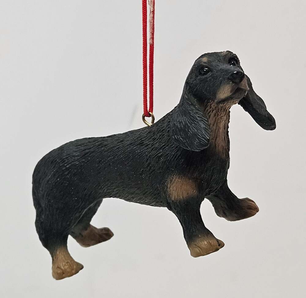 Dachshund Dog Black and Tan Hanging Ornament Red Hanger No Tag Christmas